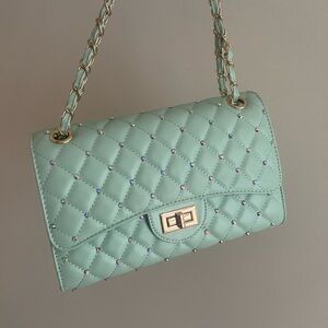 Mint Quilted Chain Shoulder Bag